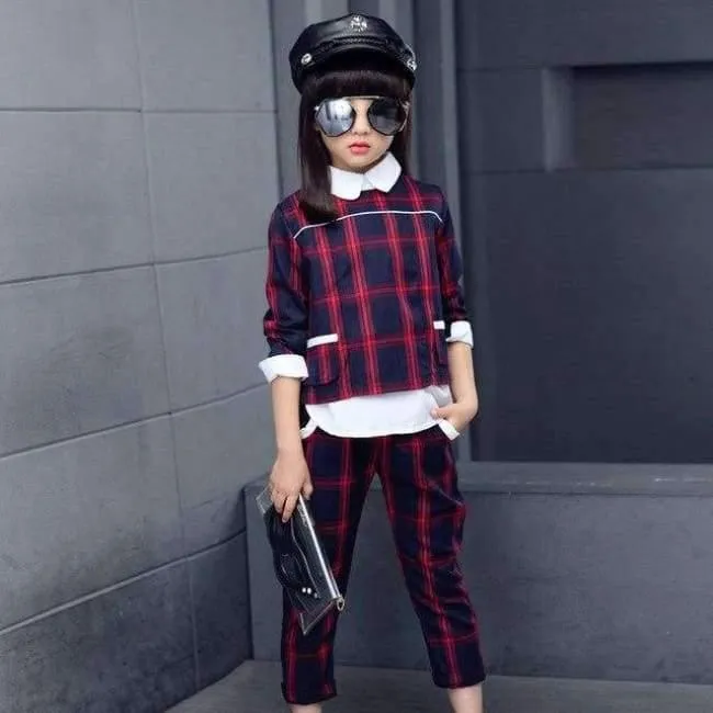 Kinder Mädchen Kleidung Sets Herbst Teenager Mädchen Sport Anzug Plaid Anzug Schule Kinder Trainingsanzug für Mädchen Kleidung zwei Stücke 4 ~ 13T