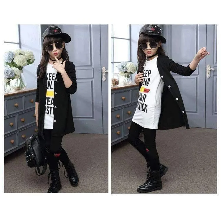 3pcs Kinder Mädchen Kleidung Sets Herbst Teenager Mädchen Sport Anzug Schule Kinder Kleidung Trainingsanzug Langen Mantel Leggings Mädchen Kleidung