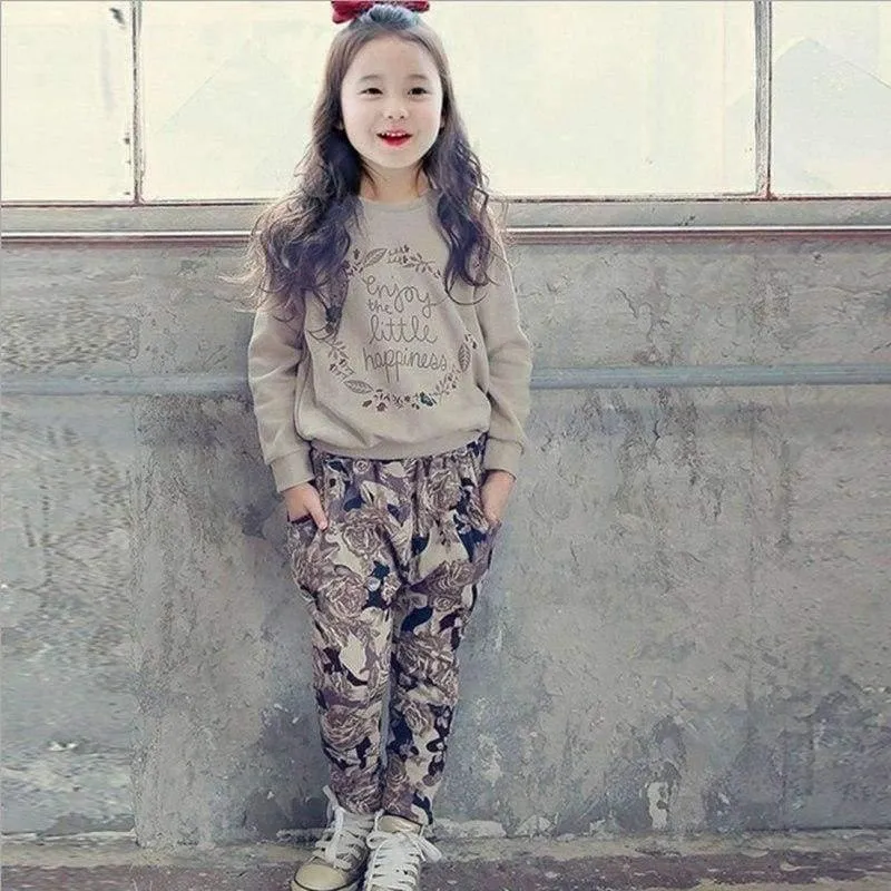 Teenager-Mädchen Kleidung Sets Herbst Brief drucken T-Shirts + Pluderhosen Kostüm Kinder Kleidung Tierarzt Enfant Fille 12 13 14