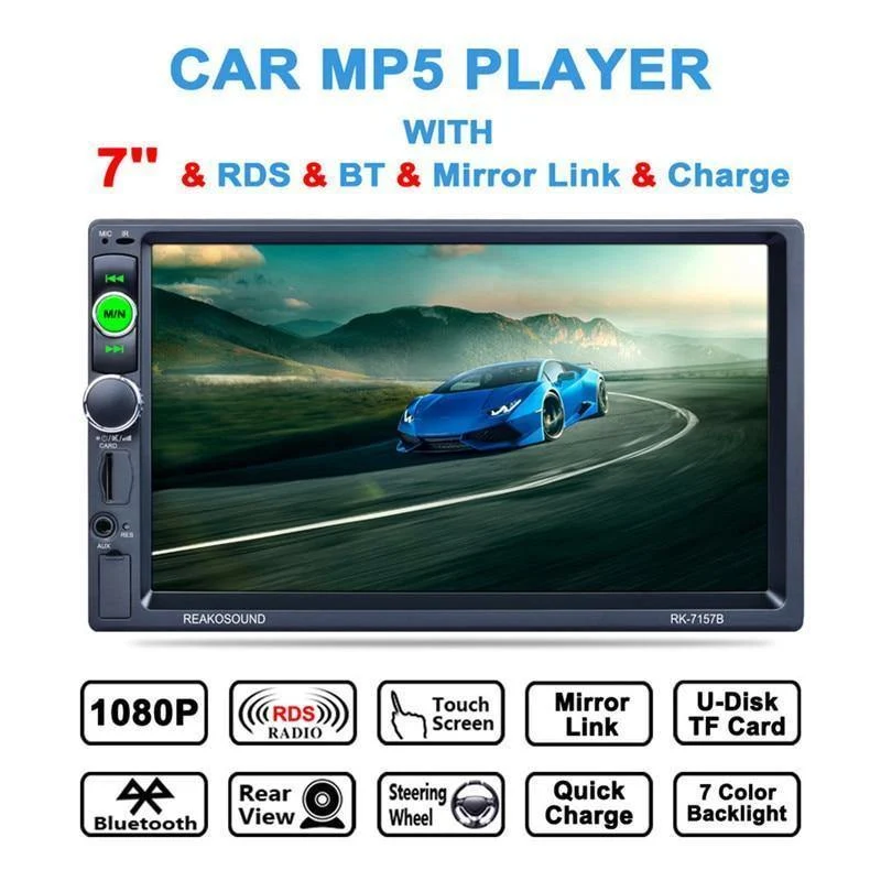 7inch 2DIN Auto Bluetooth MP5 Player Rückfahrkamera FM / AM / RDS / BT Lenkradsteuerung Autoradio Media Player