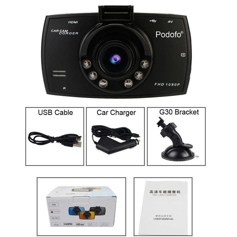 Auto DVR Kamera 2.7 "G30 Full HD 1080P 170 Grad Dashcam Registrare Nachtsicht Videorecorder G-Sensor Dash Cam DVRs