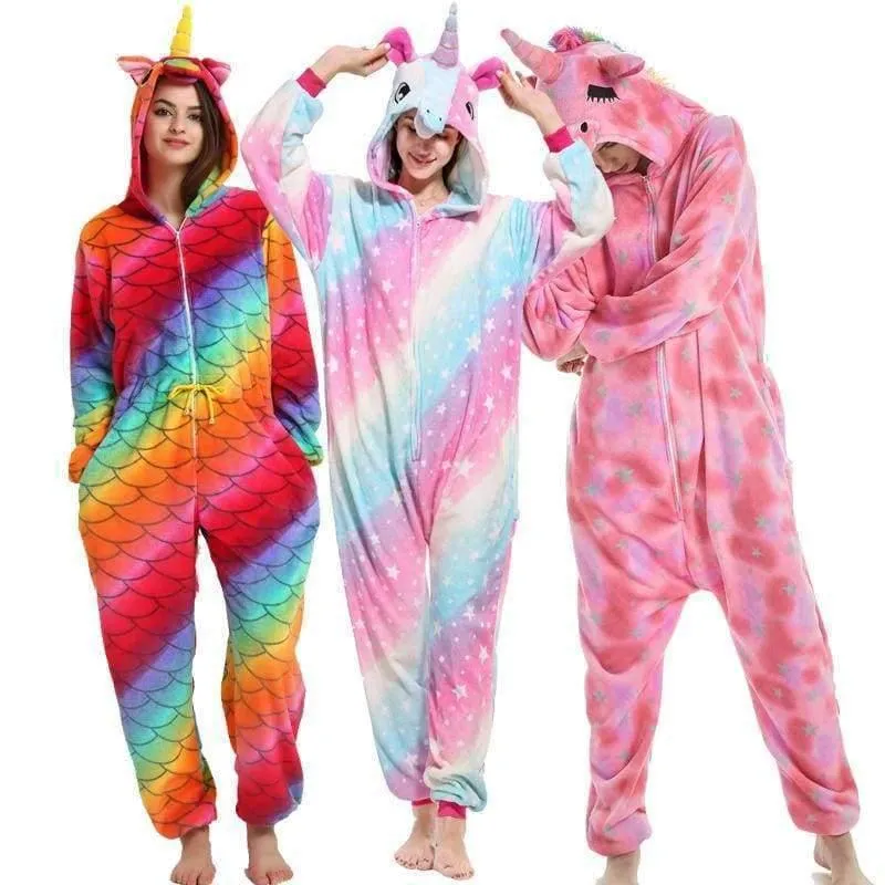 Halloween Großhandel Tier Stich Stern Einhorn onesie Erwachsene Unisex Cosplay Kostüm Frauen Pyjamas Nachtwäsche Erwachsene Winter