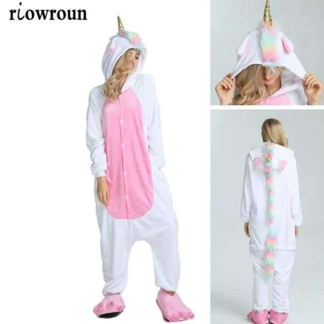 Halloween Großhandel Tier Stich Stern Einhorn onesie Erwachsene Unisex Cosplay Kostüm Frauen Pyjamas Nachtwäsche Erwachsene Winter