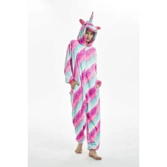 Halloween Großhandel Tier Stich Stern Einhorn onesie Erwachsene Unisex Cosplay Kostüm Frauen Pyjamas Nachtwäsche Erwachsene Winter