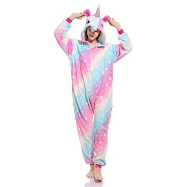 Halloween Großhandel Tier Stich Stern Einhorn onesie Erwachsene Unisex Cosplay Kostüm Frauen Pyjamas Nachtwäsche Erwachsene Winter