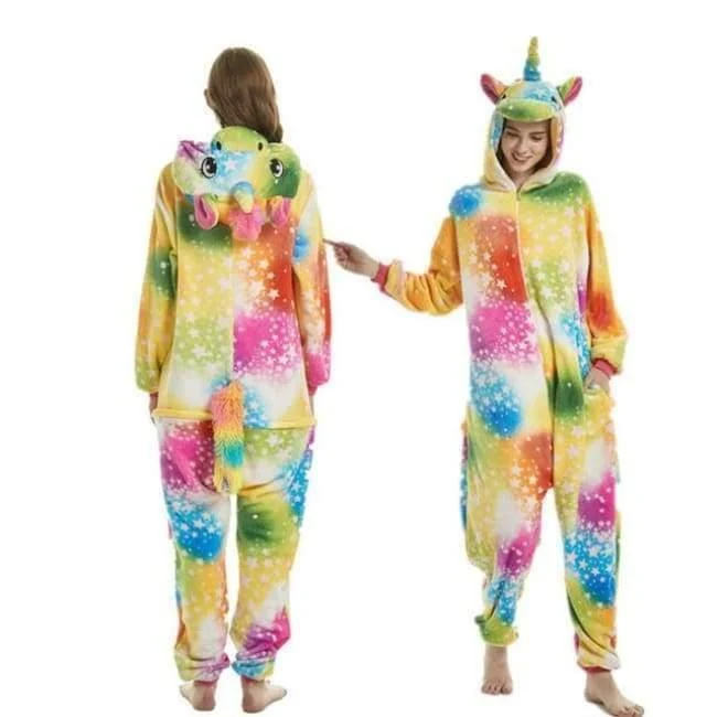 Halloween Großhandel Tier Stich Stern Einhorn onesie Erwachsene Unisex Cosplay Kostüm Frauen Pyjamas Nachtwäsche Erwachsene Winter