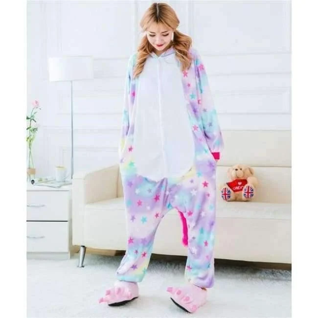 Halloween Großhandel Tier Stich Stern Einhorn onesie Erwachsene Unisex Cosplay Kostüm Frauen Pyjamas Nachtwäsche Erwachsene Winter