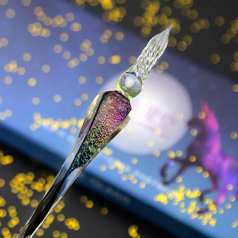 Kreativer Glas-Tauchstift im Regenbogen-Traum-Stil, Geschenkbox mit transparentem Tauchstift