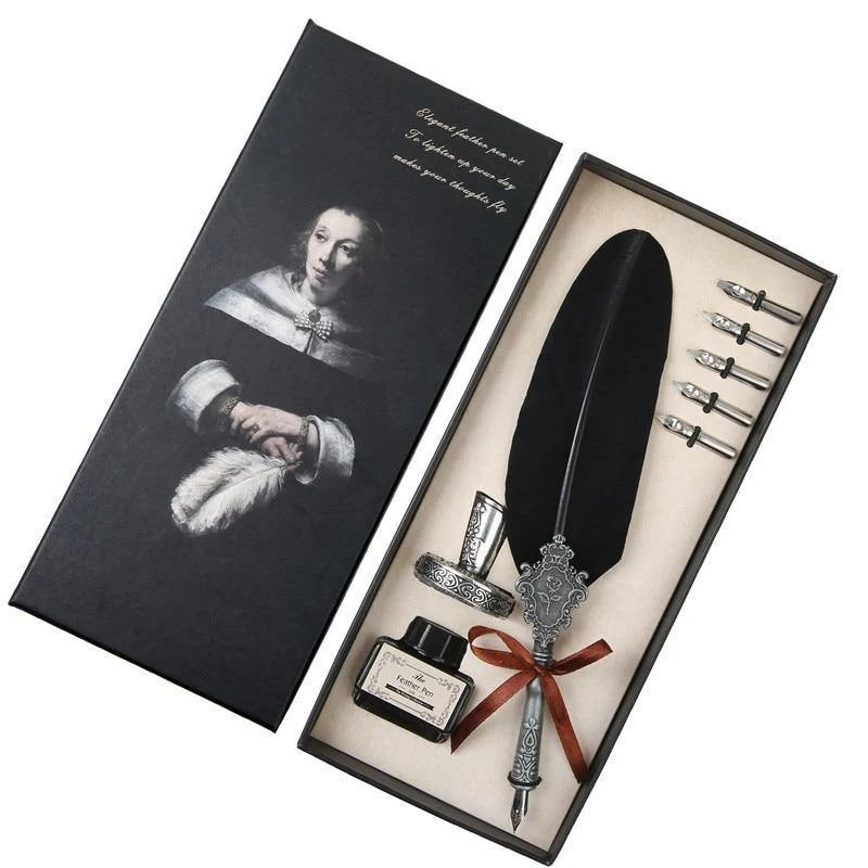 Federstift Türkei Federkiel Schreibtintenset Briefpapier Füllfederhalter Geschenkbox 5 Federn Hochzeit Geschäftsgeschenk