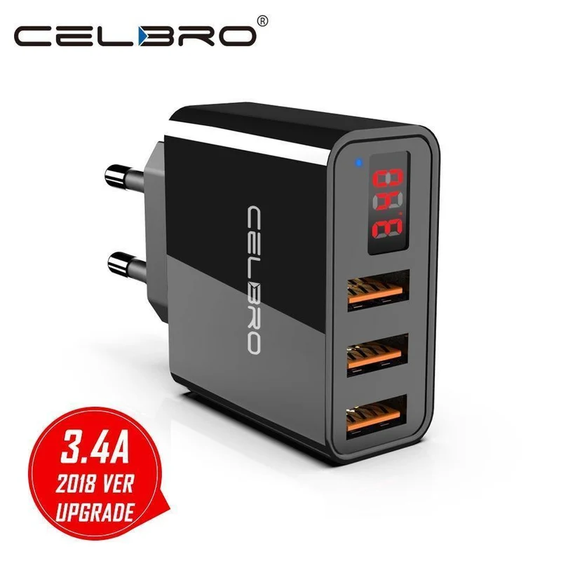 USB-Wandladegerät 3 Port 3.4a LED-Anzeige Universal-Reiseladegerät-Adapter für Handy iPhone Xiaomi iPad US-EU-Stecker
