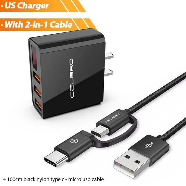USB-Wandladegerät 3 Port 3.4a LED-Anzeige Universal-Reiseladegerät-Adapter für Handy iPhone Xiaomi iPad US-EU-Stecker