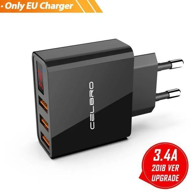 USB-Wandladegerät 3 Port 3.4a LED-Anzeige Universal-Reiseladegerät-Adapter für Handy iPhone Xiaomi iPad US-EU-Stecker