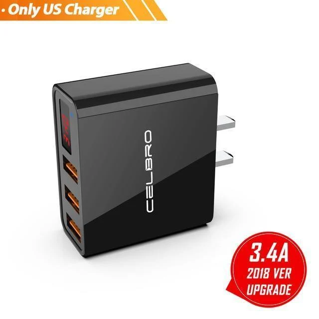 USB-Wandladegerät 3 Port 3.4a LED-Anzeige Universal-Reiseladegerät-Adapter für Handy iPhone Xiaomi iPad US-EU-Stecker