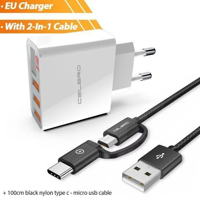 USB-Wandladegerät 3 Port 3.4a LED-Anzeige Universal-Reiseladegerät-Adapter für Handy iPhone Xiaomi iPad US-EU-Stecker
