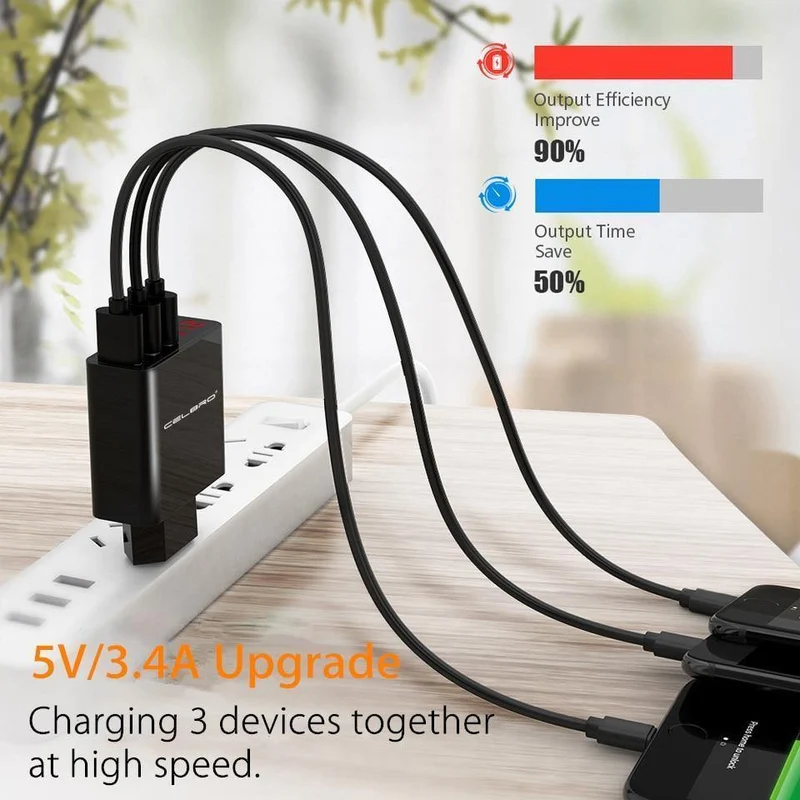 USB-Wandladegerät 3 Port 3.4a LED-Anzeige Universal-Reiseladegerät-Adapter für Handy iPhone Xiaomi iPad US-EU-Stecker