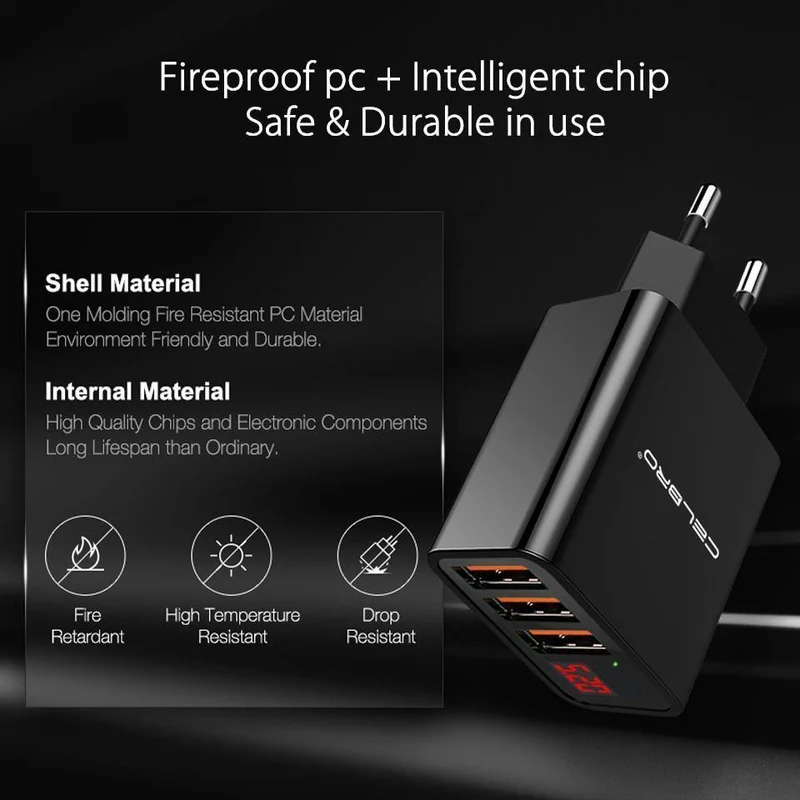USB-Wandladegerät 3 Port 3.4a LED-Anzeige Universal-Reiseladegerät-Adapter für Handy iPhone Xiaomi iPad US-EU-Stecker