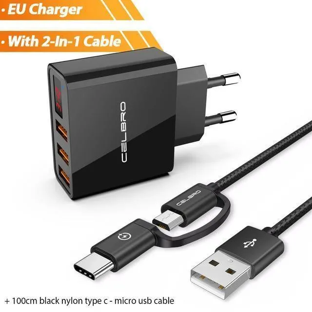 USB-Wandladegerät 3 Port 3.4a LED-Anzeige Universal-Reiseladegerät-Adapter für Handy iPhone Xiaomi iPad US-EU-Stecker