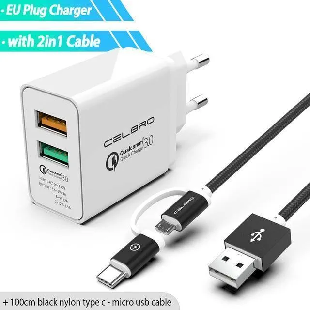 Adapter Quick Charge 3.0 2 Port Dual USB Schnellladegerät EU Stecker Reise Qualcomm Qc3.0 Aufladen für Handy