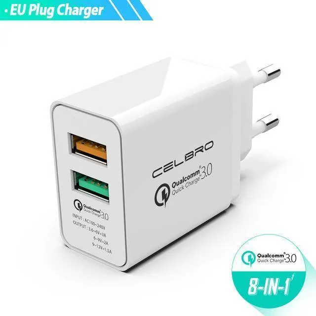 Adapter Quick Charge 3.0 2 Port Dual USB Schnellladegerät EU Stecker Reise Qualcomm Qc3.0 Aufladen für Handy