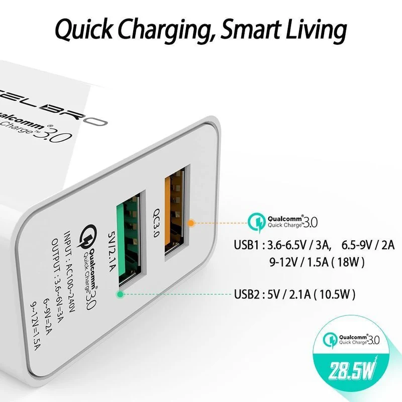 Adapter Quick Charge 3.0 2 Port Dual USB Schnellladegerät EU Stecker Reise Qualcomm Qc3.0 Aufladen für Handy