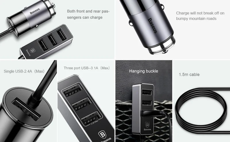 4 USB-Multifunktions-Autoladegerät mit 5.5 A und 4 Anschlüssen, schneller Autoladegerät-Adapter für iPhone, Samsung, Xiaomi, Handy-Ladegerät