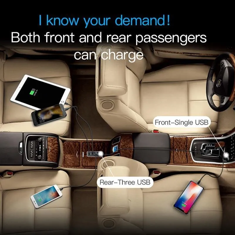 4 USB-Multifunktions-Autoladegerät mit 5.5 A und 4 Anschlüssen, schneller Autoladegerät-Adapter für iPhone, Samsung, Xiaomi, Handy-Ladegerät