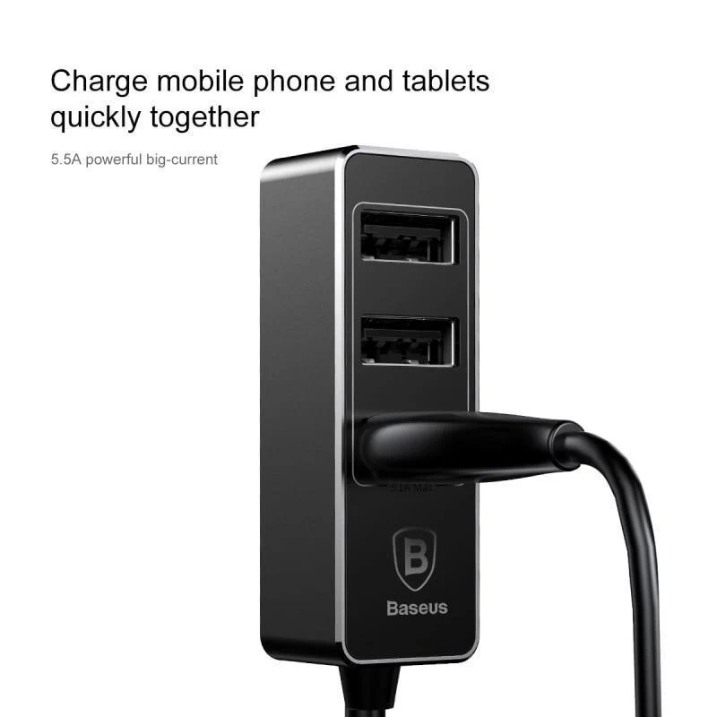 4 USB-Multifunktions-Autoladegerät mit 5.5 A und 4 Anschlüssen, schneller Autoladegerät-Adapter für iPhone, Samsung, Xiaomi, Handy-Ladegerät