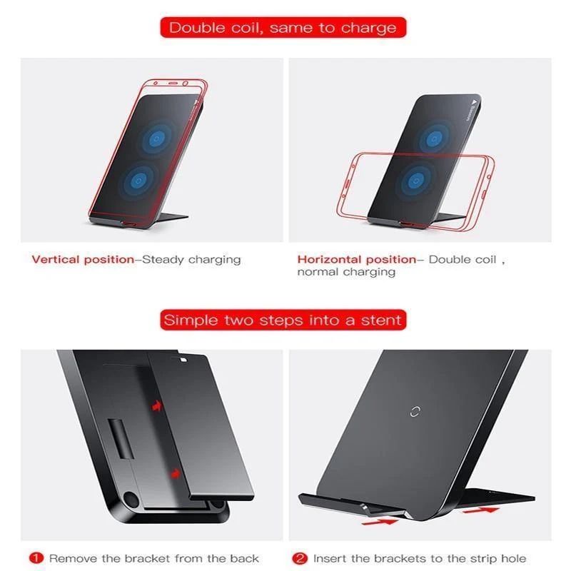 Qi Wireless-Ladegerät, Schnellladegerät für iPhone X, Samsung Galaxy S9, Handy-Ladegeräthalter, Telefonständer