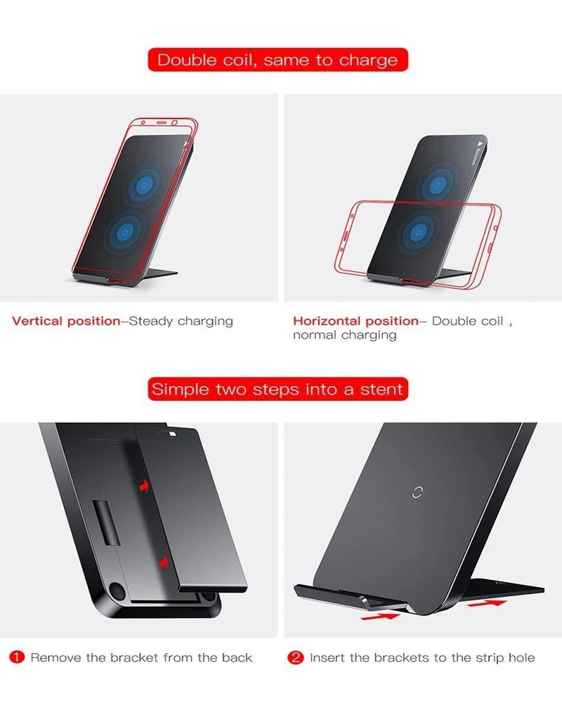 Qi Wireless-Ladegerät, Schnellladegerät für iPhone X, Samsung Galaxy S9, Handy-Ladegeräthalter, Telefonständer