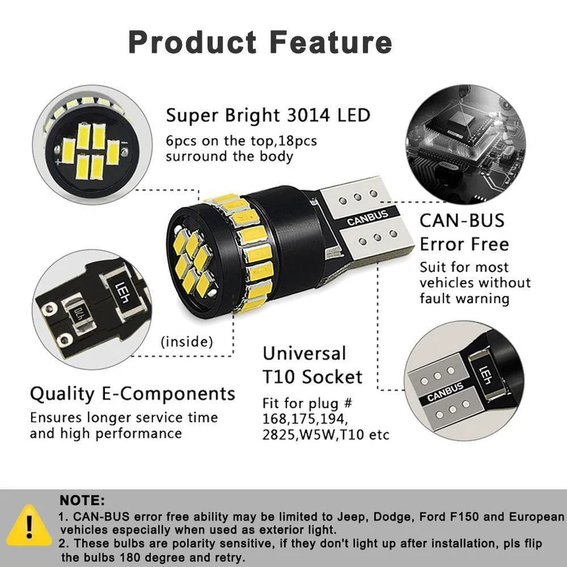 10x T10 LED W5W LED Canbus Autolampe 12V 3014 24SMD Innenraumbeleuchtung 194 168 Glühlampe Weiß Blau Rot Gelb Kein Fehler