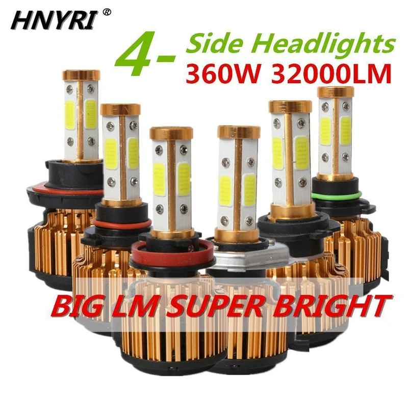 360W 32000LM 4-seitiger COB Hi / Lo Beam Autolicht LED Scheinwerfer H11 H7 H4 9005 HB3 9006 HB4 9007 H13 Canbus Glühbirne für Audi