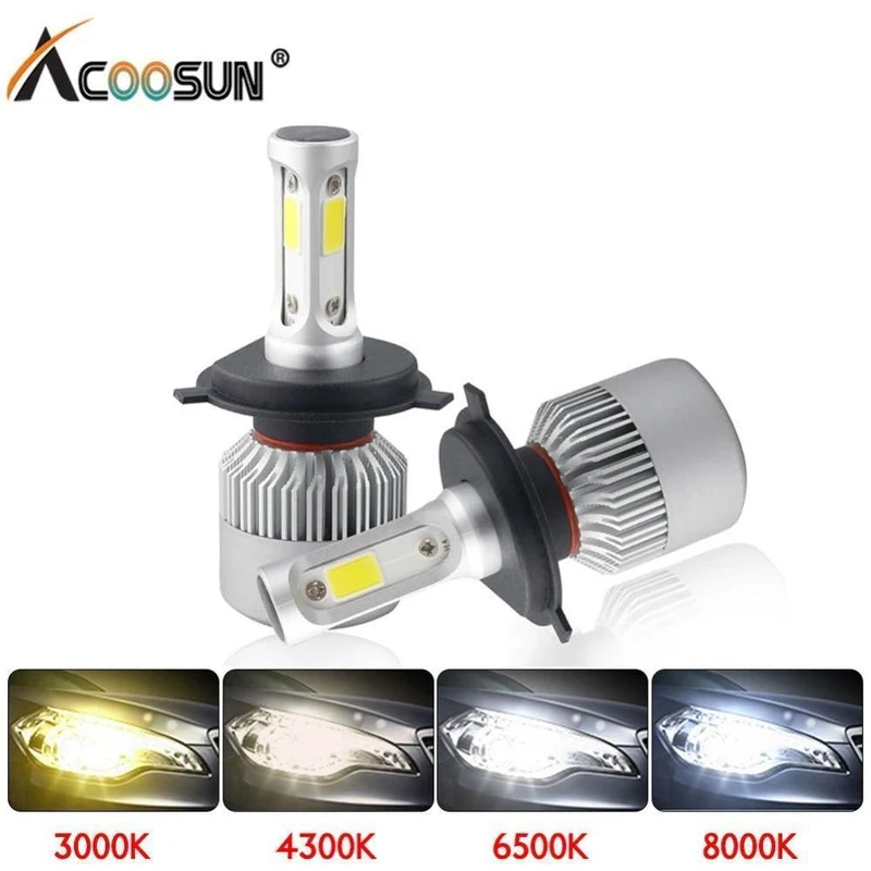 LED 4300K ​​S2 H4 H7 H1 COB LED Scheinwerfer Lampen H11 H13 12V 9005 9006 H3 9004 9007 9012 72W 8000LM Auto LED lampe 3000K 8000K 6500K