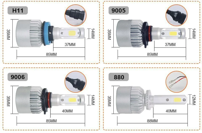 LED 4300K ​​S2 H4 H7 H1 COB LED Scheinwerfer Lampen H11 H13 12V 9005 9006 H3 9004 9007 9012 72W 8000LM Auto LED lampe 3000K 8000K 6500K