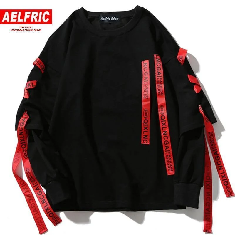 Herbst Hoodies Sweatshirts Männer Hip Hop Punk Rock Langarm Streetwear Bänder Mode