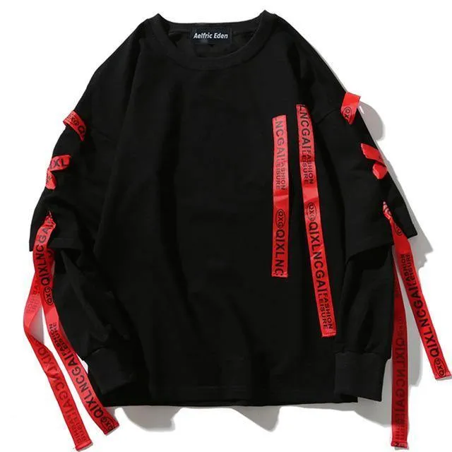 Herbst Hoodies Sweatshirts Männer Hip Hop Punk Rock Langarm Streetwear Bänder Mode