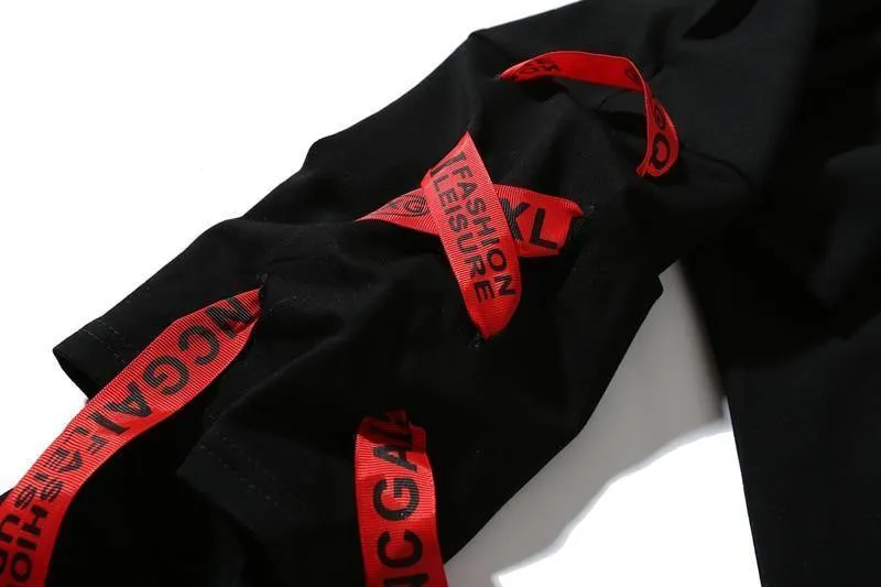 Herbst Hoodies Sweatshirts Männer Hip Hop Punk Rock Langarm Streetwear Bänder Mode