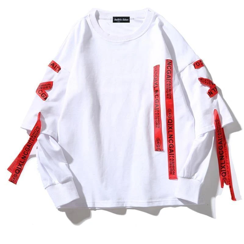 Herbst Hoodies Sweatshirts Männer Hip Hop Punk Rock Langarm Streetwear Bänder Mode
