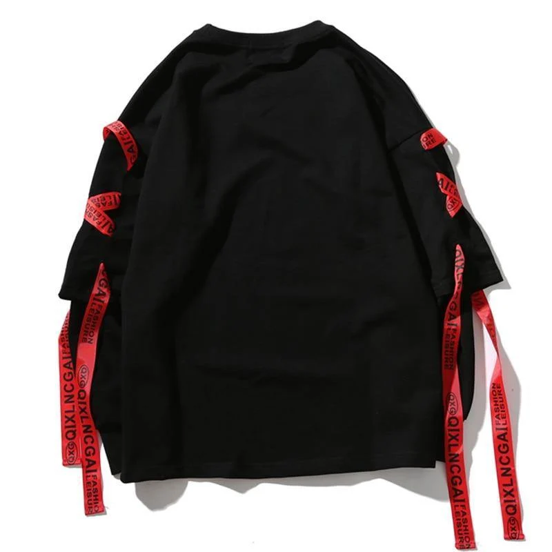 Herbst Hoodies Sweatshirts Männer Hip Hop Punk Rock Langarm Streetwear Bänder Mode