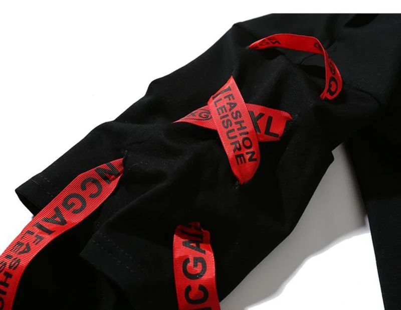 Herbst Hoodies Sweatshirts Männer Hip Hop Punk Rock Langarm Streetwear Bänder Mode