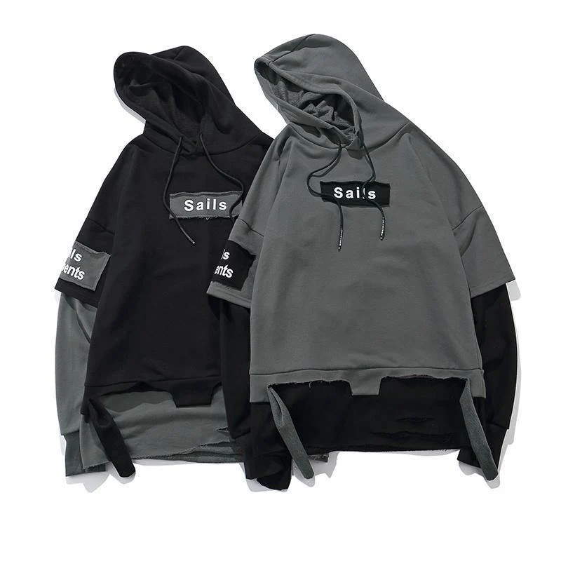 Pullover Männer Gefälschte zwei stücke Mit Kapuze hochwertige Sweatshirts Baumwolle Hip Hop Brief gedruckt Männer Band Übergroße Hoodies