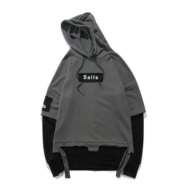 Pullover Männer Gefälschte zwei stücke Mit Kapuze hochwertige Sweatshirts Baumwolle Hip Hop Brief gedruckt Männer Band Übergroße Hoodies