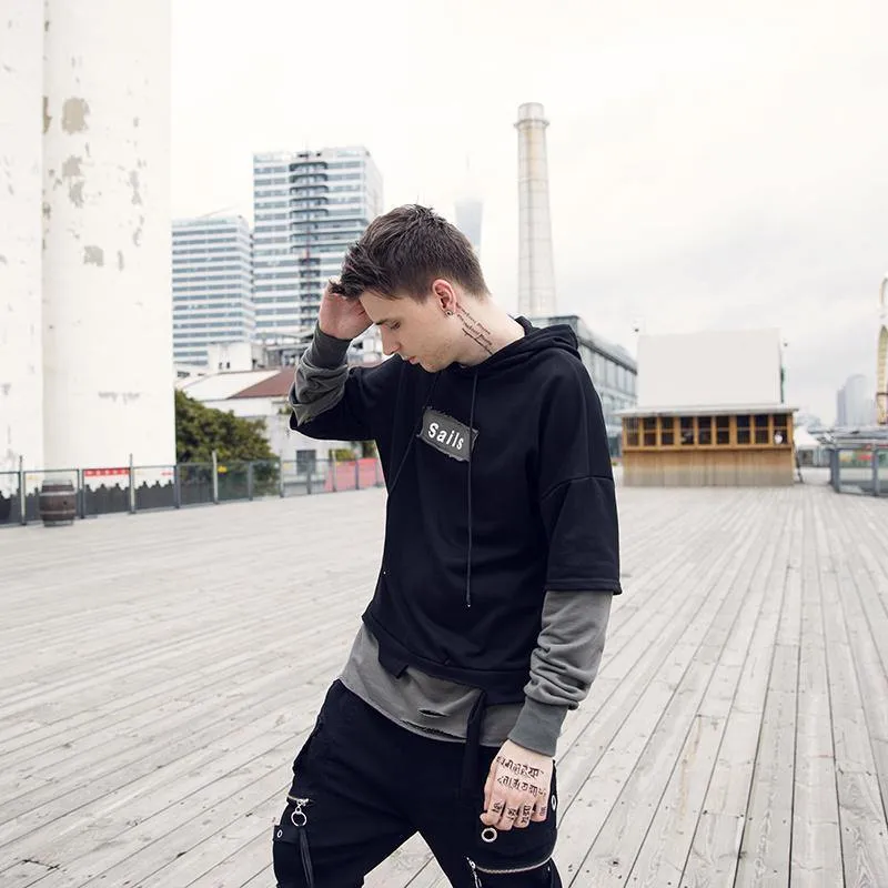 Pullover Männer Gefälschte zwei stücke Mit Kapuze hochwertige Sweatshirts Baumwolle Hip Hop Brief gedruckt Männer Band Übergroße Hoodies