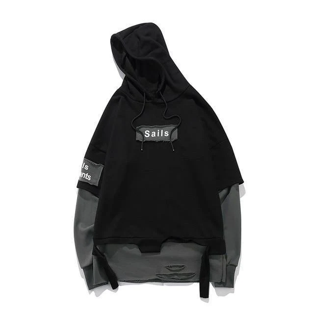 Pullover Männer Gefälschte zwei stücke Mit Kapuze hochwertige Sweatshirts Baumwolle Hip Hop Brief gedruckt Männer Band Übergroße Hoodies