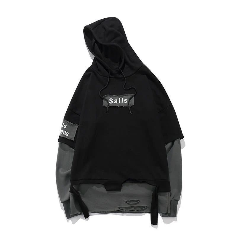 Pullover Männer Gefälschte zwei stücke Mit Kapuze hochwertige Sweatshirts Baumwolle Hip Hop Brief gedruckt Männer Band Übergroße Hoodies
