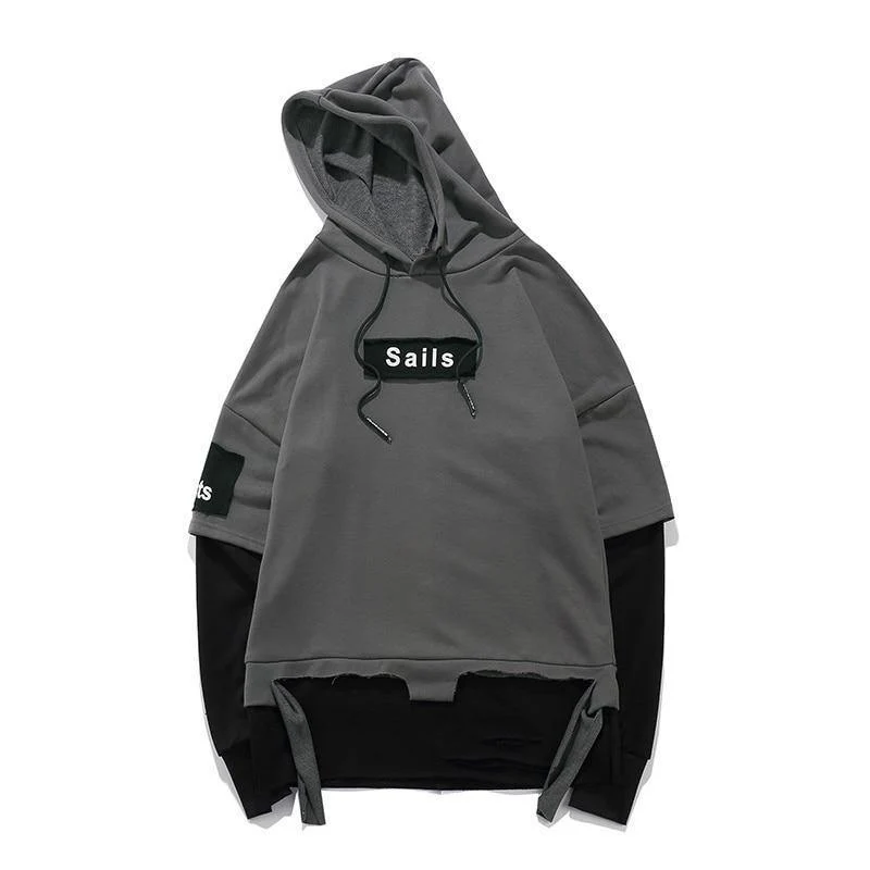 Pullover Männer Gefälschte zwei stücke Mit Kapuze hochwertige Sweatshirts Baumwolle Hip Hop Brief gedruckt Männer Band Übergroße Hoodies
