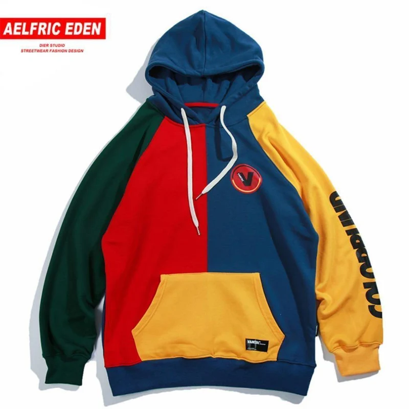 Hoodies Männer Vintage Farbblock Harajuku Streetwear Hip Hop Herbst Männliche Mode Casual Hoodie Sweatshirts