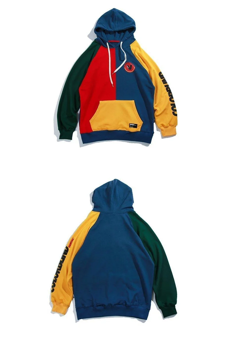 Hoodies Männer Vintage Farbblock Harajuku Streetwear Hip Hop Herbst Männliche Mode Casual Hoodie Sweatshirts