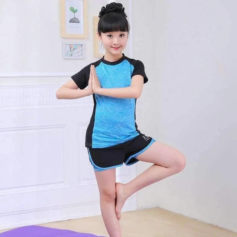 Sommer-Kind-Kleidung Set Kurzarmshirts + Shorts Mädchen-Sport-Anzug Fitness Yoga Teenager Anzug Set DQ860