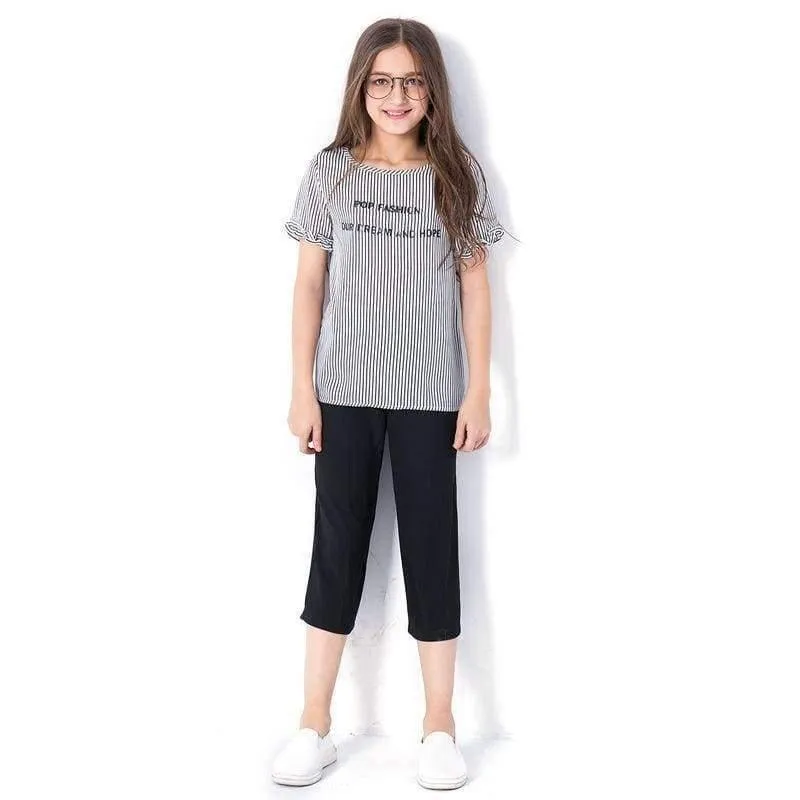 Sommer-Mädchen-Kleidungs-Satz T-Shirts Hosen-Kind-Klagen Zweiteilige Jugendliche Anzug Größe 6 7 8 9 10 11 12 13 14 Jahre