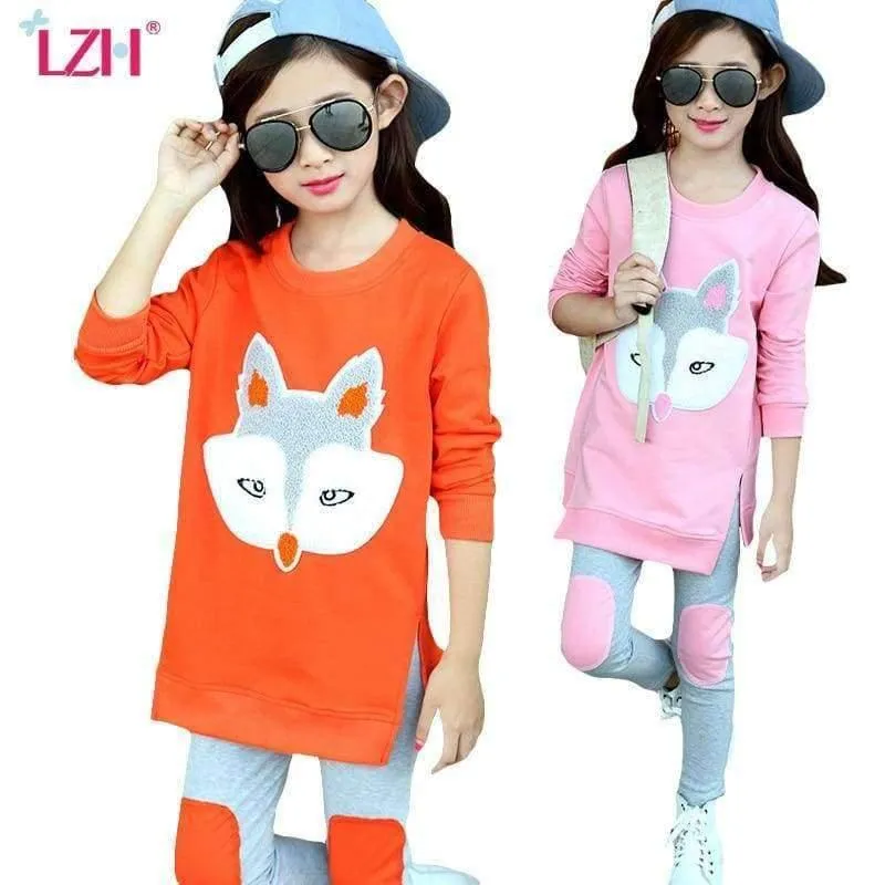 Teenager Mädchen Kleidung Sets Herbst Winter Mädchen Kleidung Set Fuchs T-Shirt + Hosen 2pcs Kinder Mädchen Sport Anzug Kinder Kleidung